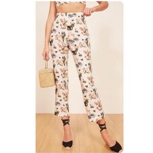 Reformation white linen pants women 0 safari animal print relaxed  high rise